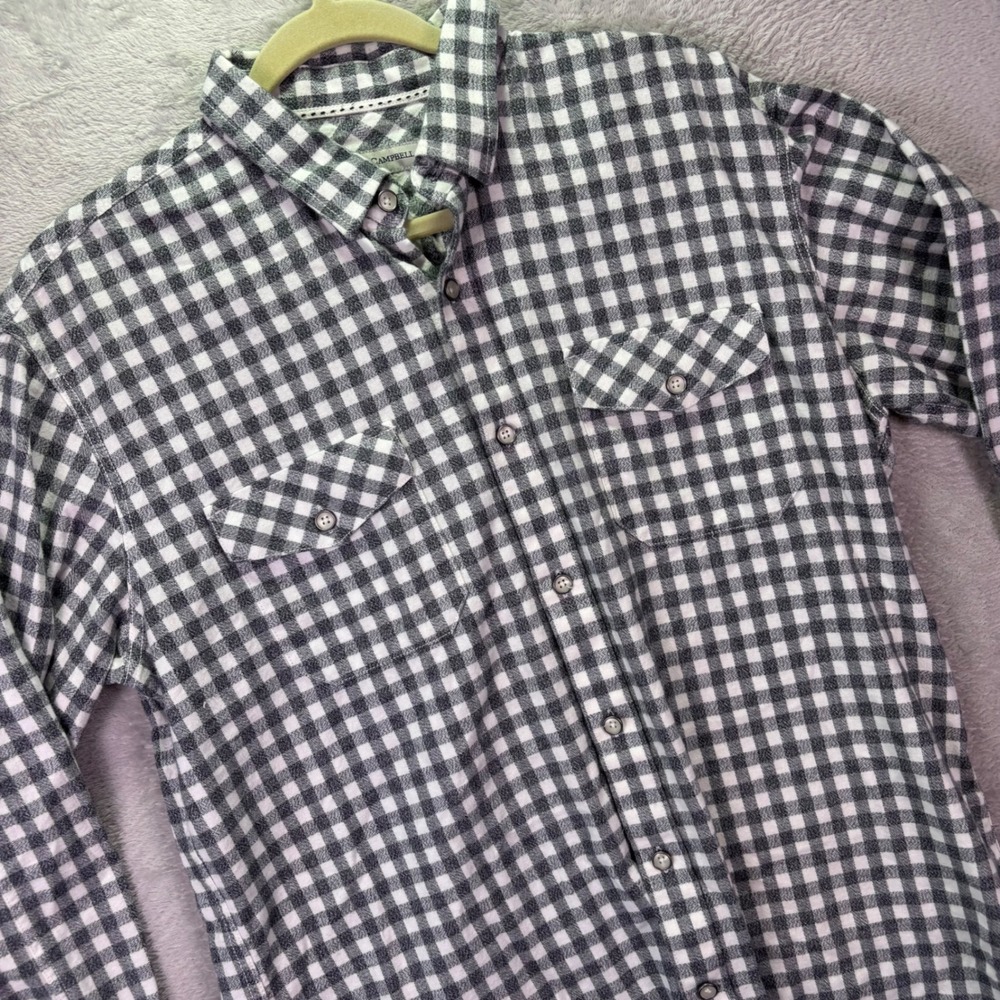 James Campbell Mens Flannel Shirt Cotton Black White XL Gingham Plaid Pockets